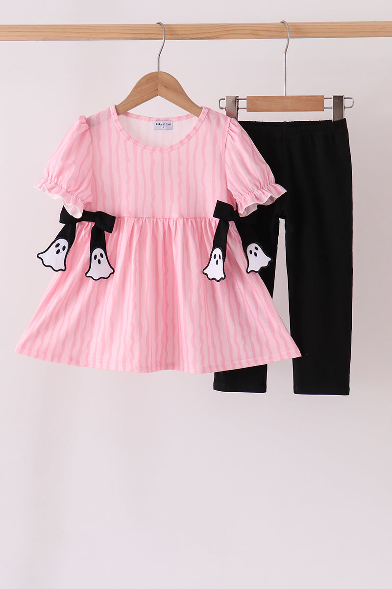 Pink ghost applique stripe pants set - ARIA KIDS