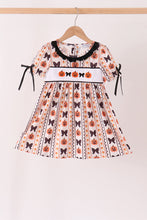 Pumpkin bow embroidery ruffle dress