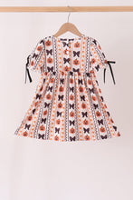 Pumpkin bow embroidery ruffle dress