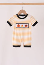Pumpkin embroidery stripe romper