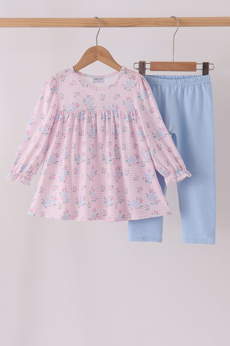 Pink floral bow pants set - ARIA KIDS