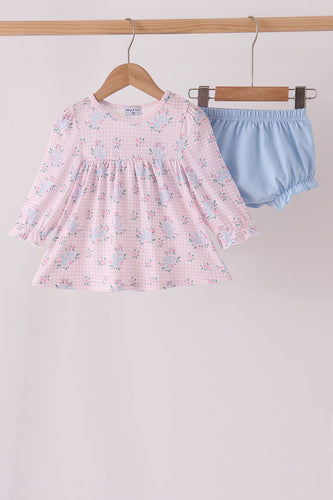 Pink floral bow bloomer set - ARIA KIDS