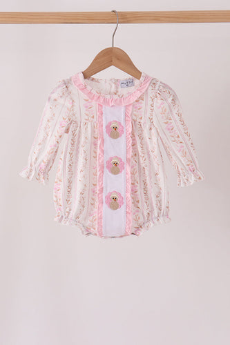 Pink floral turkey embroidery ruffle bubble - ARIA KIDS