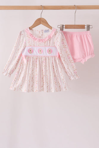 Pink floral turkey embroidery ruffle bloomer set - ARIA KIDS
