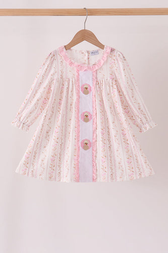 Pink floral turkey embroidery ruffle dress - ARIA KIDS