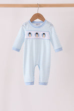 Blue turkey embroidery stripe romper