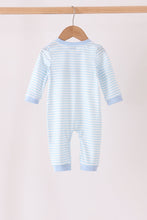 Blue turkey embroidery stripe romper