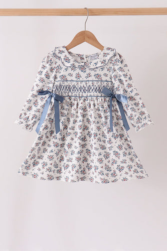 Teal floral smocked bow dress - ARIA KIDS