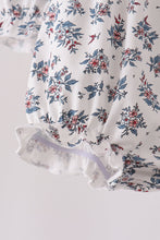 Teal floral smocked bow bubble - ARIA KIDS