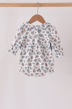 Teal floral smocked bow bubble - ARIA KIDS