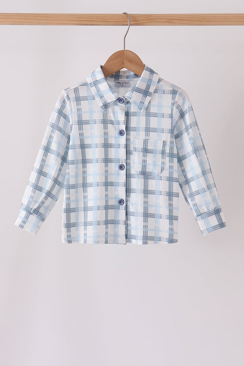 Blue plaid button down shirt - ARIA KIDS