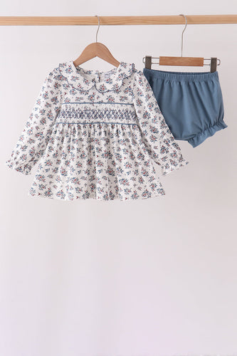 Teal floral smocked bloomer set - ARIA KIDS