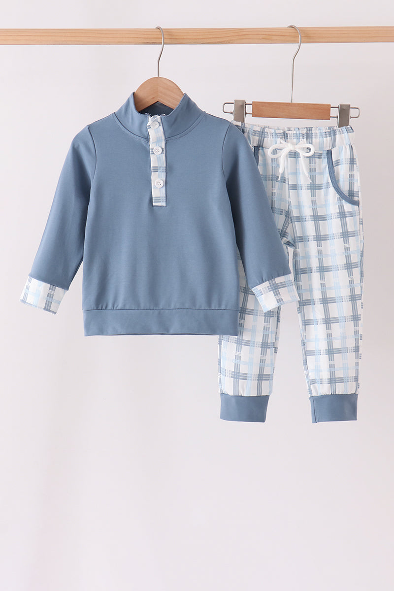 Blue plaid jogger set - ARIA KIDS