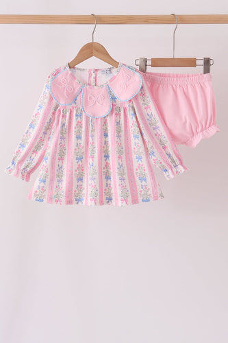 Pink Pearl Bow Floral Bloomer Set - ARIA KIDS