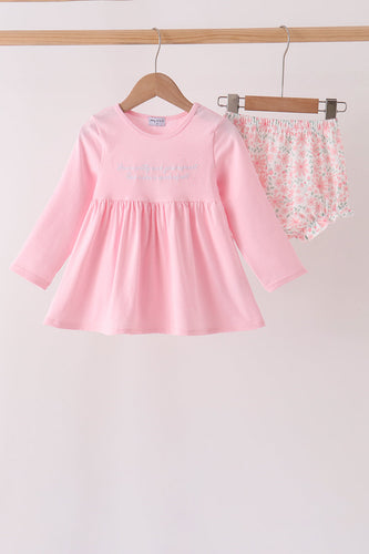 Pink floral bow bloomer set - ARIA KIDS
