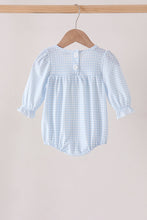 Blue character embroidery gingham ruffle bubble