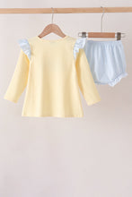 Beige character embroidery gingham bloomer set