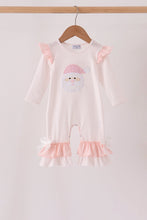 Pink santa claus dot applique ruffle romper