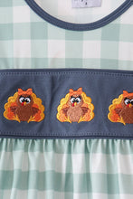 Sage Turkey Embroidery Gingham Ruffle Bloomer Set