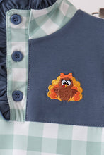 Sage Turkey Embroidery Gingham Ruffle Jogger Set
