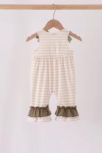 Olive turkey applique stripe ruffle romper