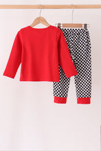 Black car embroidery checkered pants set