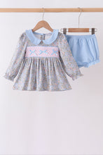 Blue Floral Bow Smocked Bloomer Set - ARIA KIDS