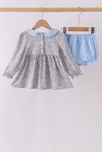 Blue Floral Bow Smocked Bloomer Set - ARIA KIDS