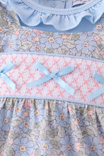 Blue Floral Bow Smocked 2pc Bubble Set - ARIA KIDS