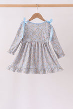 Blue Floral Bow Smocked Ruffle Dress - ARIA KIDS