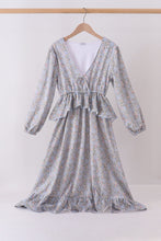 Blue Floral Ruffle Mom Dress - ARIA KIDS