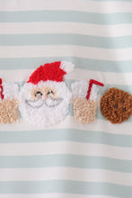 Gray stripe santa french knot ruffle romper