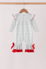 Gray stripe santa french knot ruffle romper