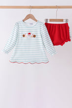 Gray stripe santa french knot ruffle bloomer set - ARIA KIDS