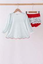 Gray stripe santa french knot ruffle bloomer set - ARIA KIDS