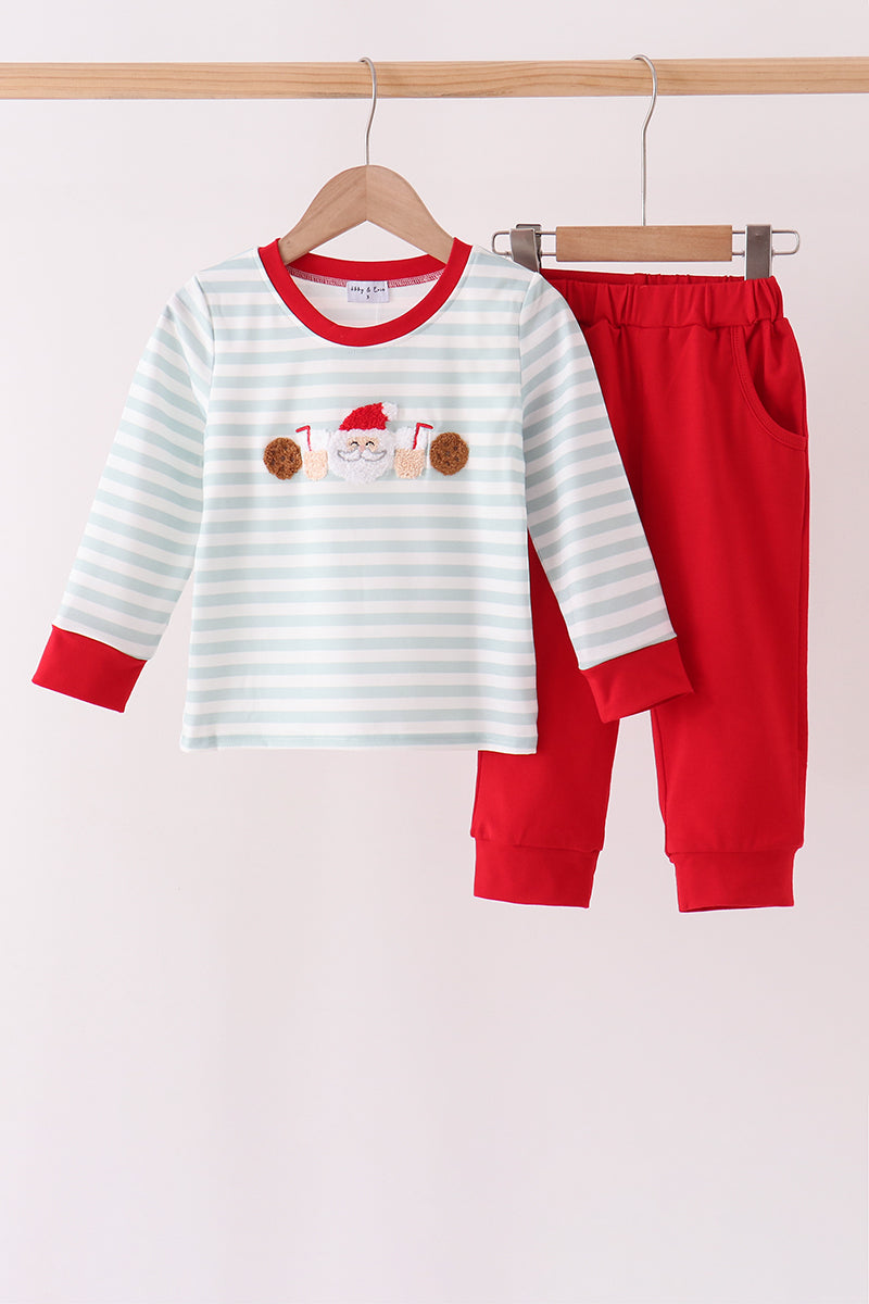 Gray stripe santa french knot jogger set - ARIA KIDS