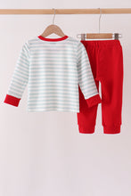 Gray stripe santa french knot jogger set - ARIA KIDS