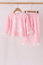 Pink skeleton print ruffle pants set