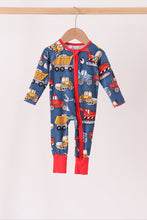 Navy tractor print bamboo romper - ARIA KIDS