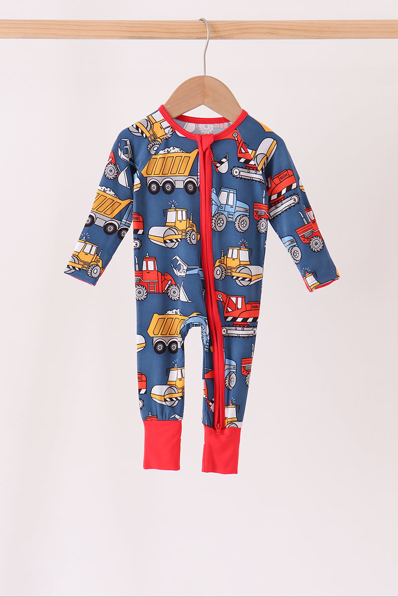 Navy tractor print bamboo romper - ARIA KIDS