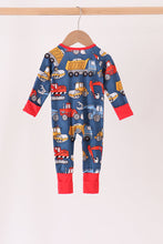 Navy tractor print bamboo romper - ARIA KIDS