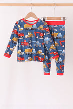 Navy tractor print bamboo pajama set - ARIA KIDS