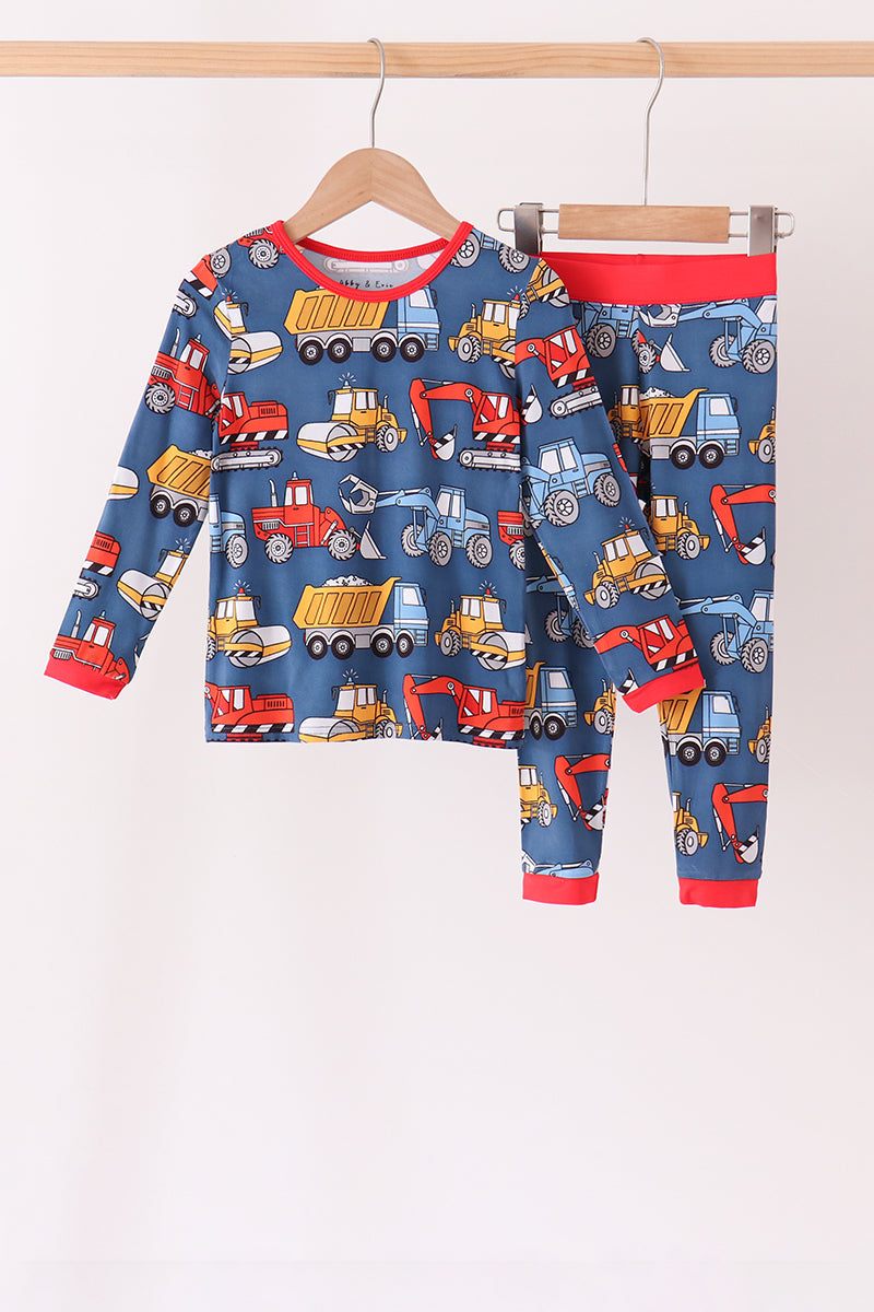 Navy tractor print bamboo pajama set - ARIA KIDS