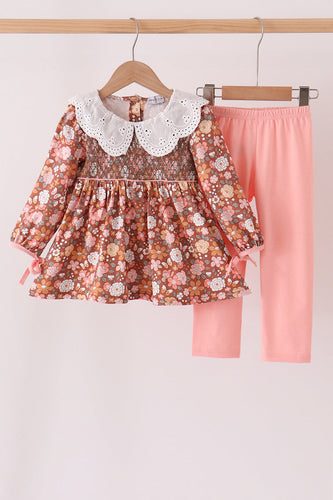 Floral Smocked Lace Pants Set - ARIA KIDS