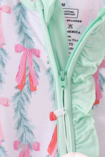 Green bow christmas tree bamboo zipper romper