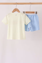 Yellow stripe pumpkin embroidery shorts set