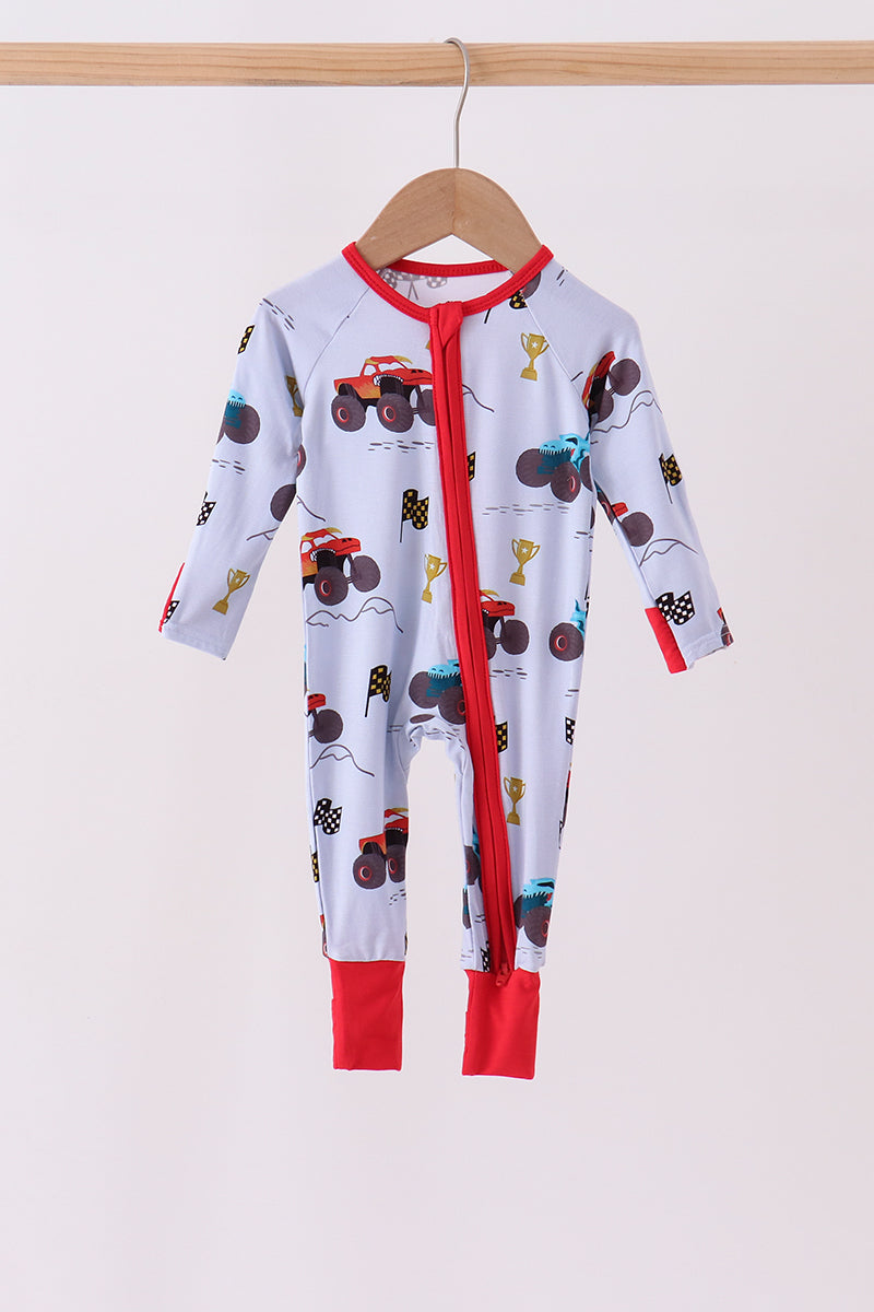 Blue Racing Car Bamboo Romper - ARIA KIDS
