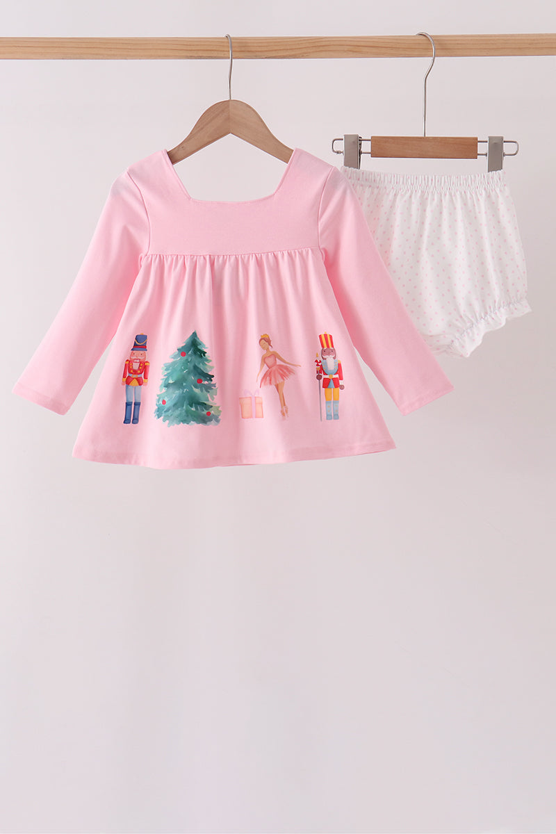 Pink nutcracker embroidery ruffle bloomer set - ARIA KIDS