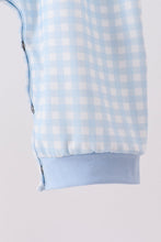 Blue train embroidery gingham romper - ARIA KIDS