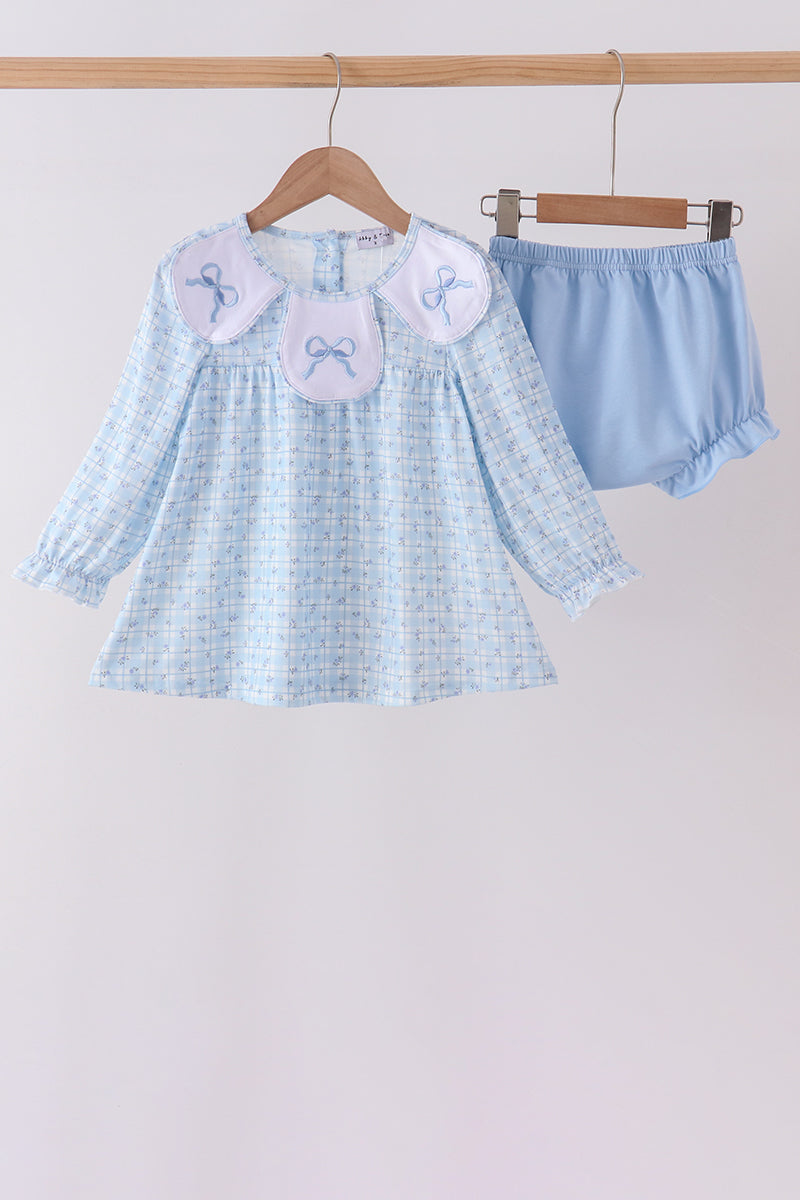 Blue bow embroidery bloomer set - ARIA KIDS